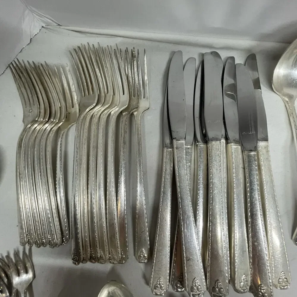 Vintage 81 Piece Prestige Bordeaux Pattern Silverplate Flatware Set/ Rare Knife